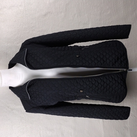 Giacca Black Quilted Long Sleeve Mid Length Zipper Front Medium Weight Jacket - Picture 3 of 16